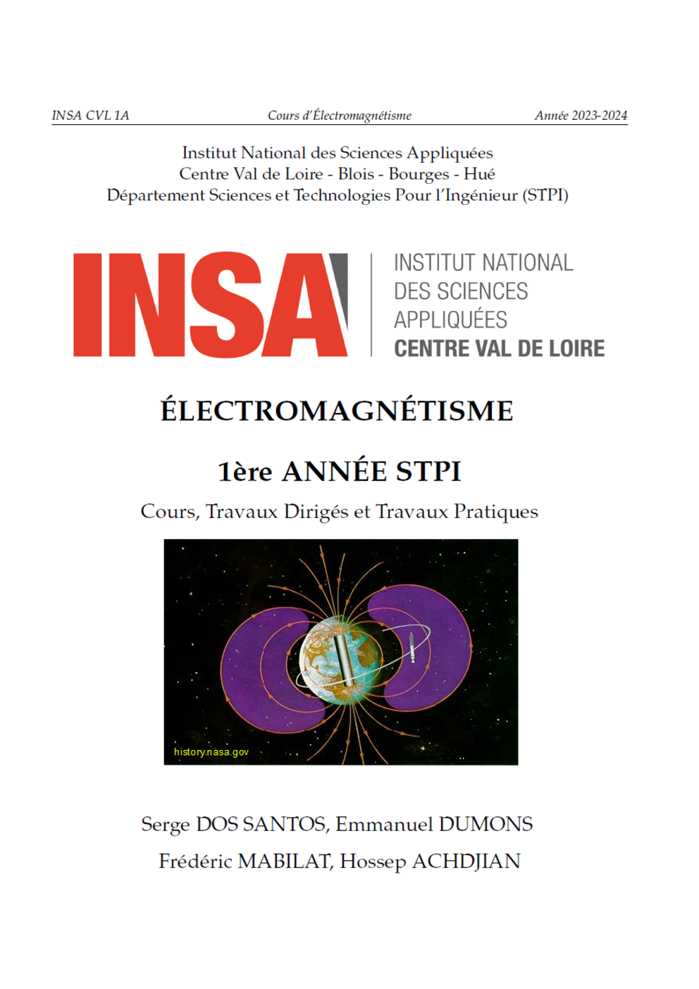 Polycopié Cours Electromagnétisme Serge Dos Santos INSA Centre Val de Loire 2023-2024